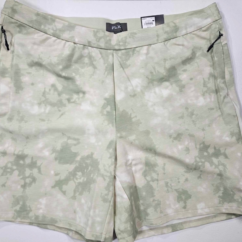 FLX Shorts Mens 2XL Green Tie Dye Stretch Drawstring Leisure Pockets Breathable